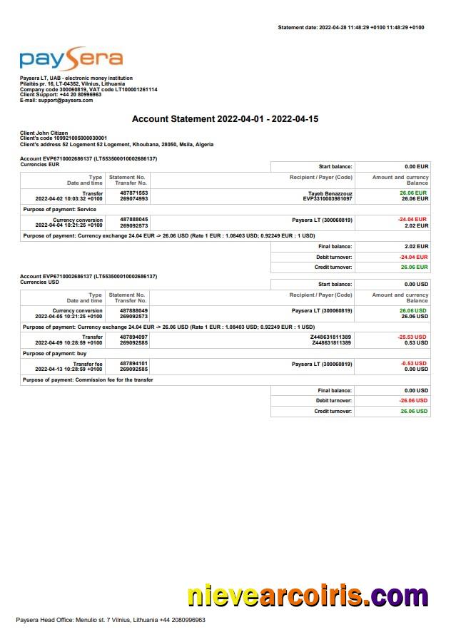 Lithuania Paysera statement